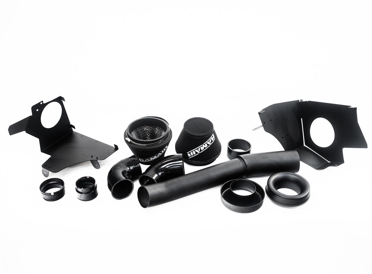 Ramair performance foam intake kit with carbon lid for BMW M3 M4 M2 3.0T S58, showing the induction kit with foam filters and carbon lid.