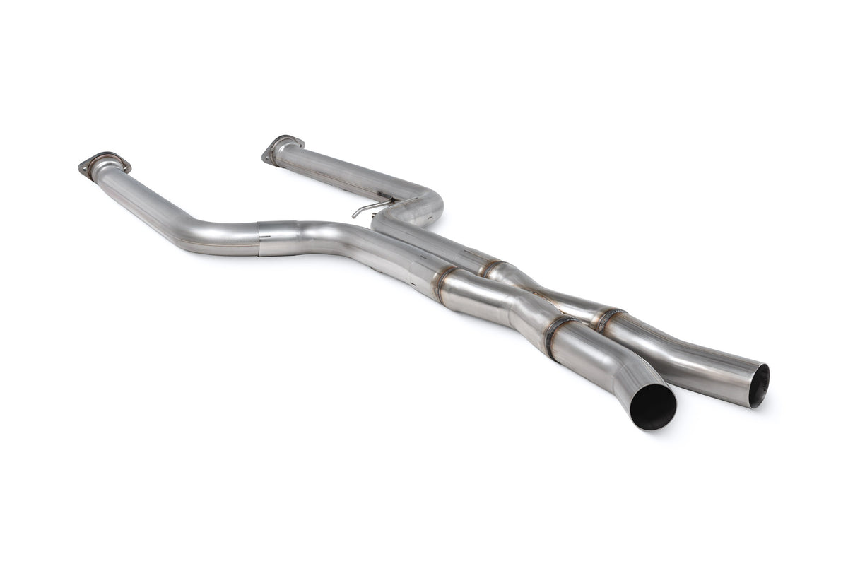 Scorpion BMW X3 M LCI GPF delete pipe installed, showing the stainless steel exhaust component with branding and mounting details