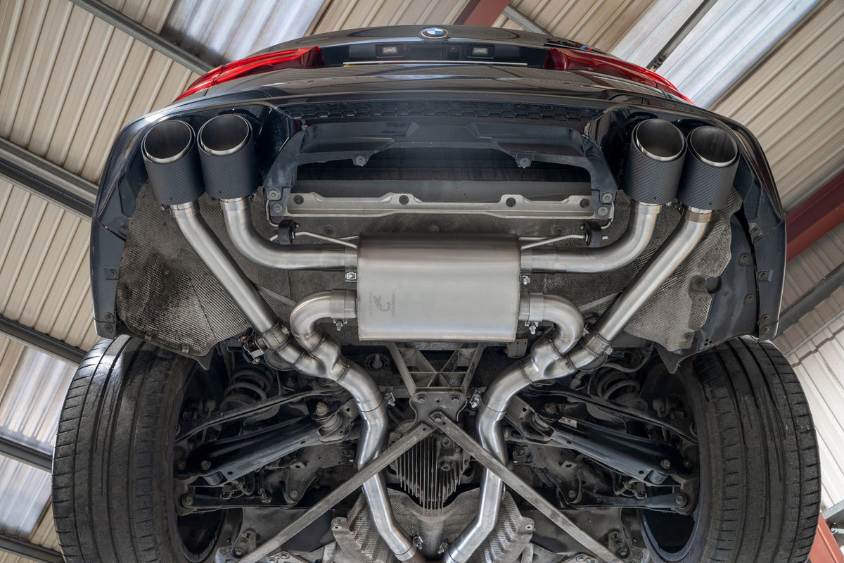 Scorpion BMW X3 M G01 half exhaust system with valves, including competition half system, installed on the vehicle's rear view