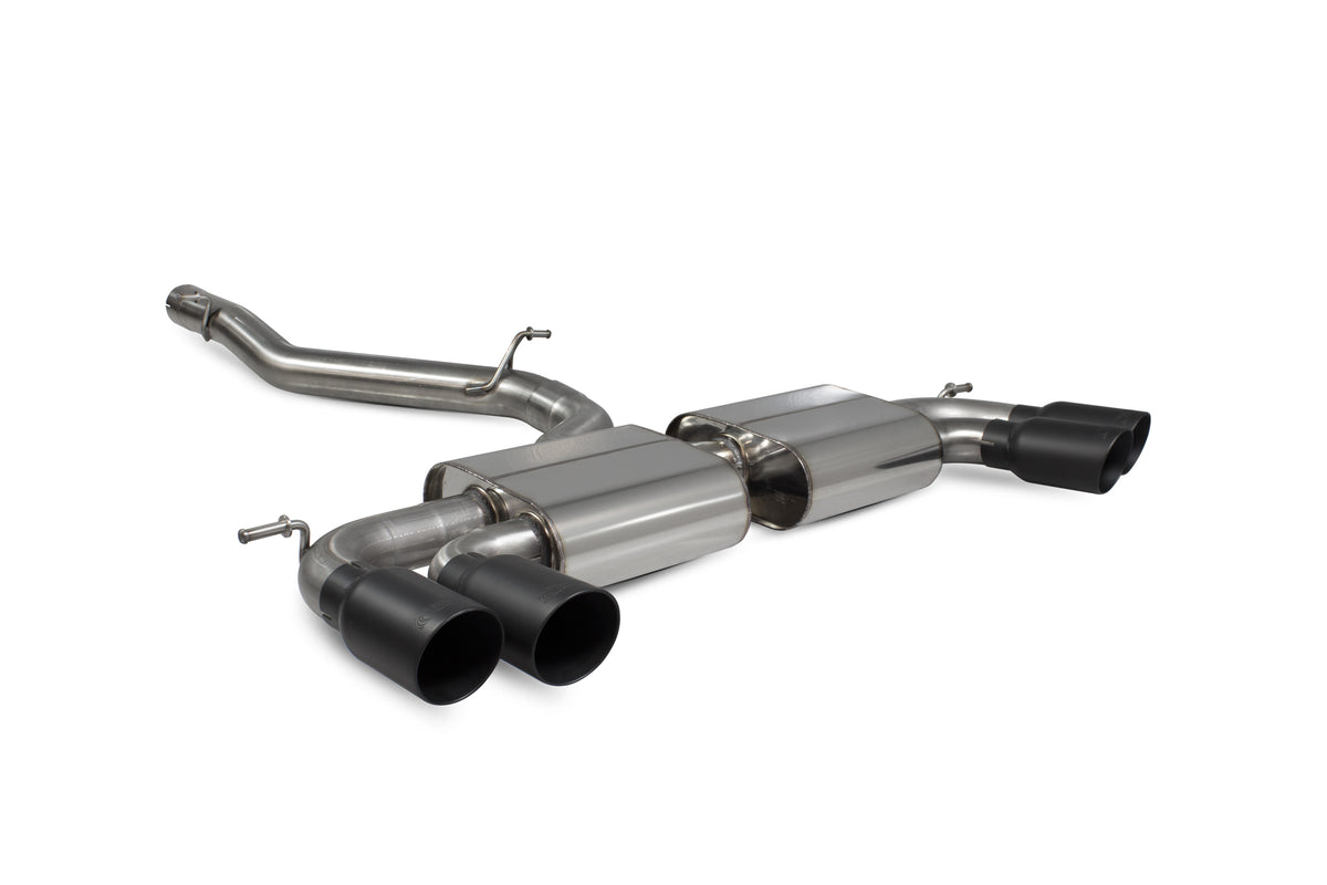 Scorpion Volkswagen Golf R MK7.5 GPF-Back Exhaust System, non-resonated cat back, with stainless steel pipes and muffler.