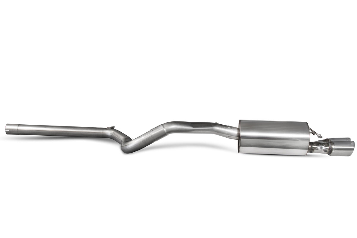 Scorpion Volkswagen Polo Gti 1.8T cat-back exhaust system with non-resonated twin tailpipes and polished stainless steel finish.