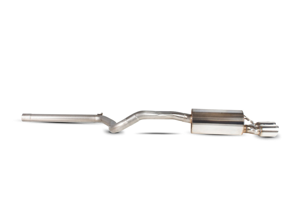 Scorpion Volkswagen Polo Gti 1.4TSi half exhaust system with non-resonated muffler, showcasing the stainless steel pipes and connecting components.