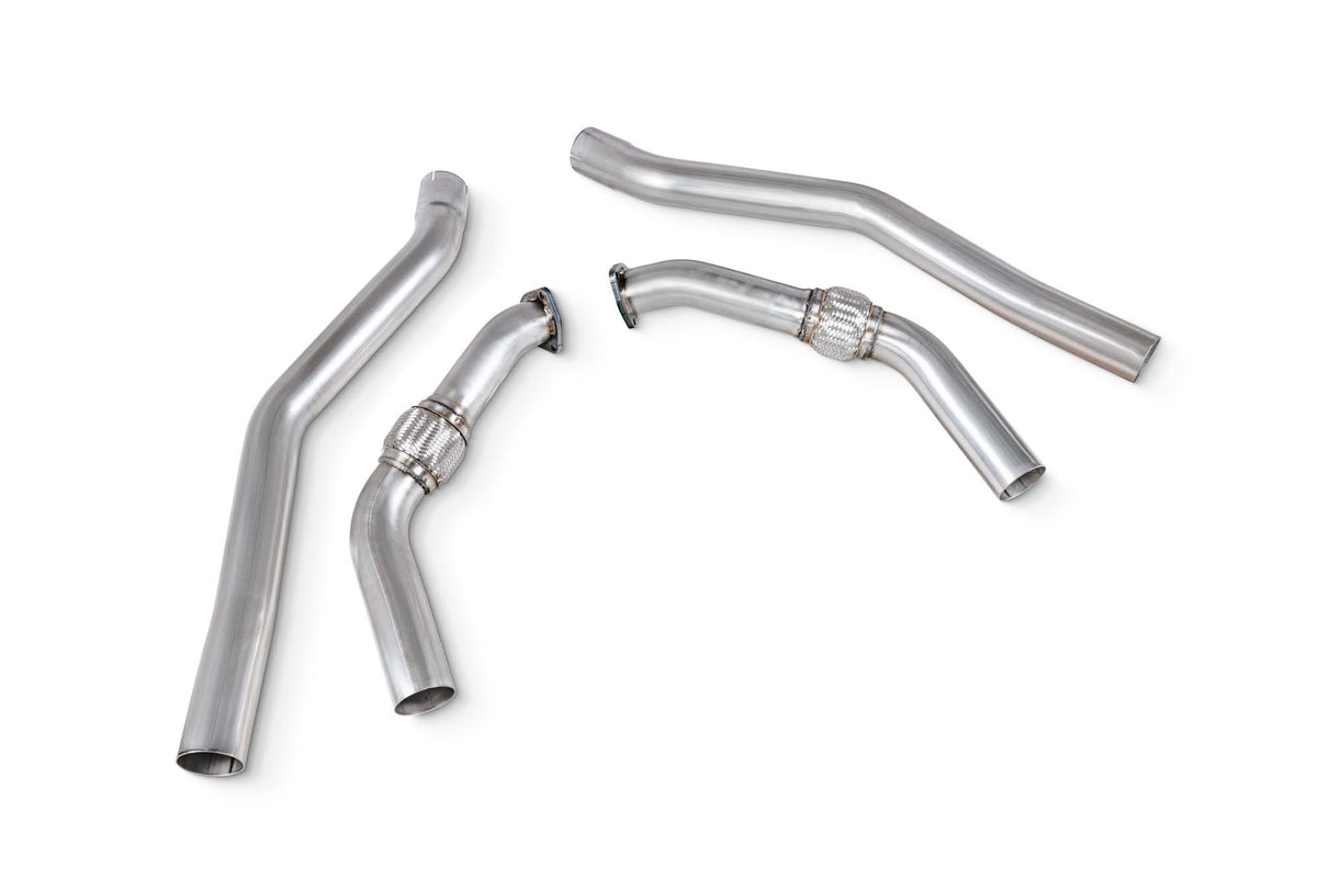 Scorpion Audi RS6 C8 and RS7 C8 front exhaust pipes, sleek stainless steel front section for enhanced performance and sound.