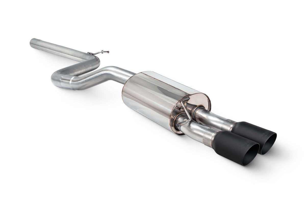 Scorpion Volkswagen Polo GTI AW GPF-Back Exhaust System, non-resonated, with polished metal finish and dual exhaust tips.