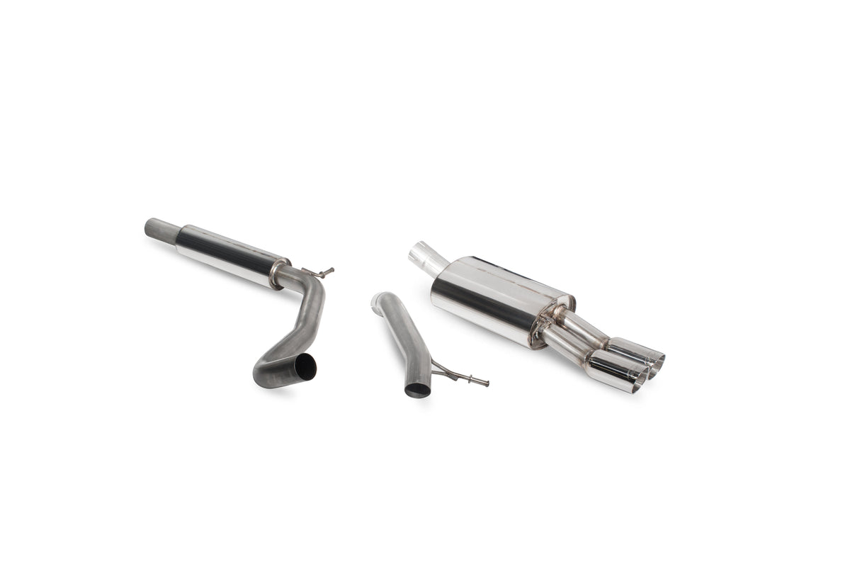 Scorpion Seat 1.2 TSI 6J, 6P resonated cat-back exhaust system with polished stainless steel pipes and dual exhaust tips.