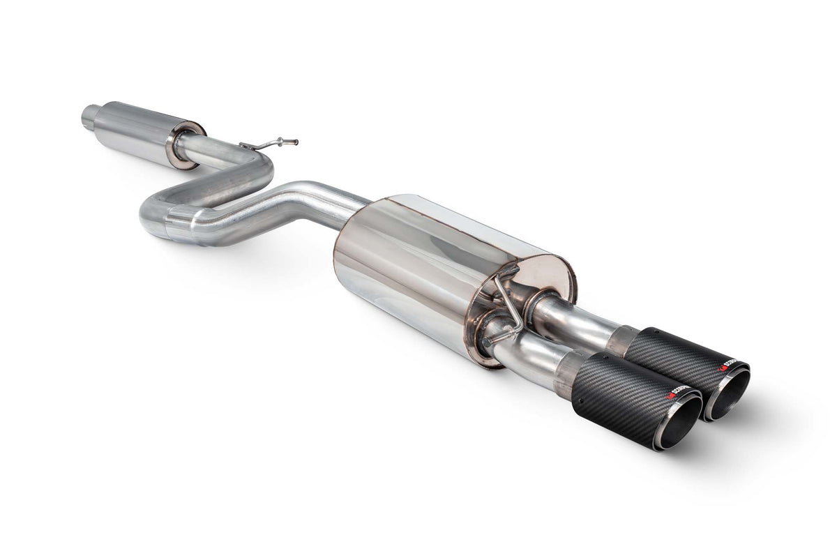Scorpion Volkswagen Polo GTI AW GPF-Back Exhaust System with resonated design, showcasing polished metal pipes and muffler.