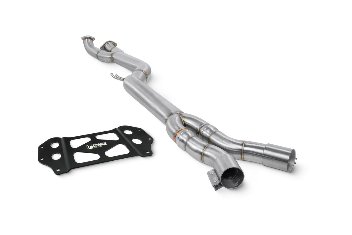 Scorpion BMW M3 G80/G81 and M4 G82 exhaust mid pipe with xDrive, designed to remove GPF for enhanced performance.