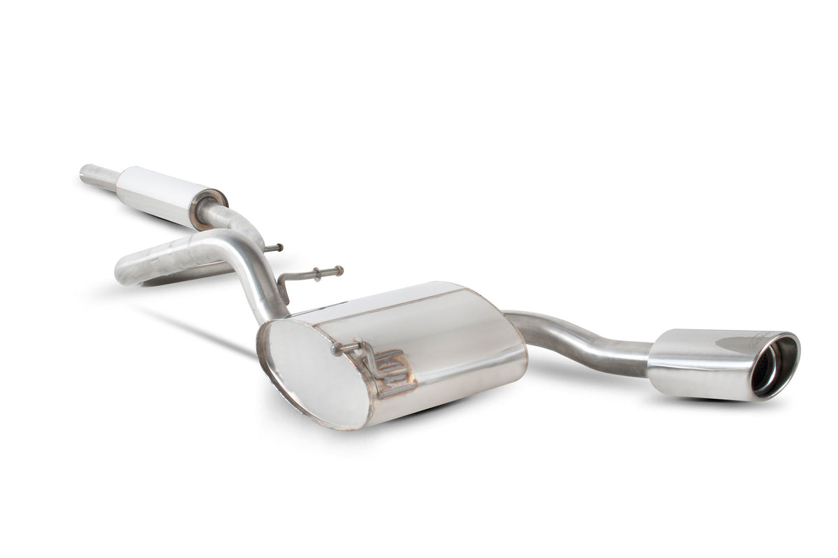 Scorpion Volkswagen Lupo Gti cat-back exhaust system with polished stainless steel muffler and piping, designed for enhanced performance.