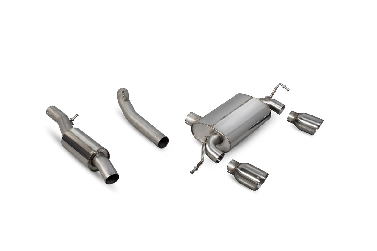 Scorpion Audi TT Mk1 quattro sport resonated cat-back exhaust system with polished stainless steel pipes and dual exhaust tips.