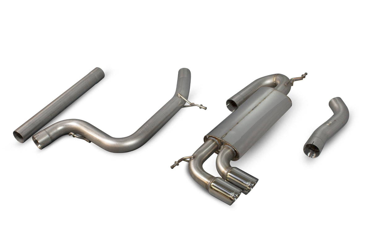 Scorpion Volkswagen Golf MK6 GT 2.0 TDI cat-back exhaust system, non-resonated, with polished stainless steel tips and piping.