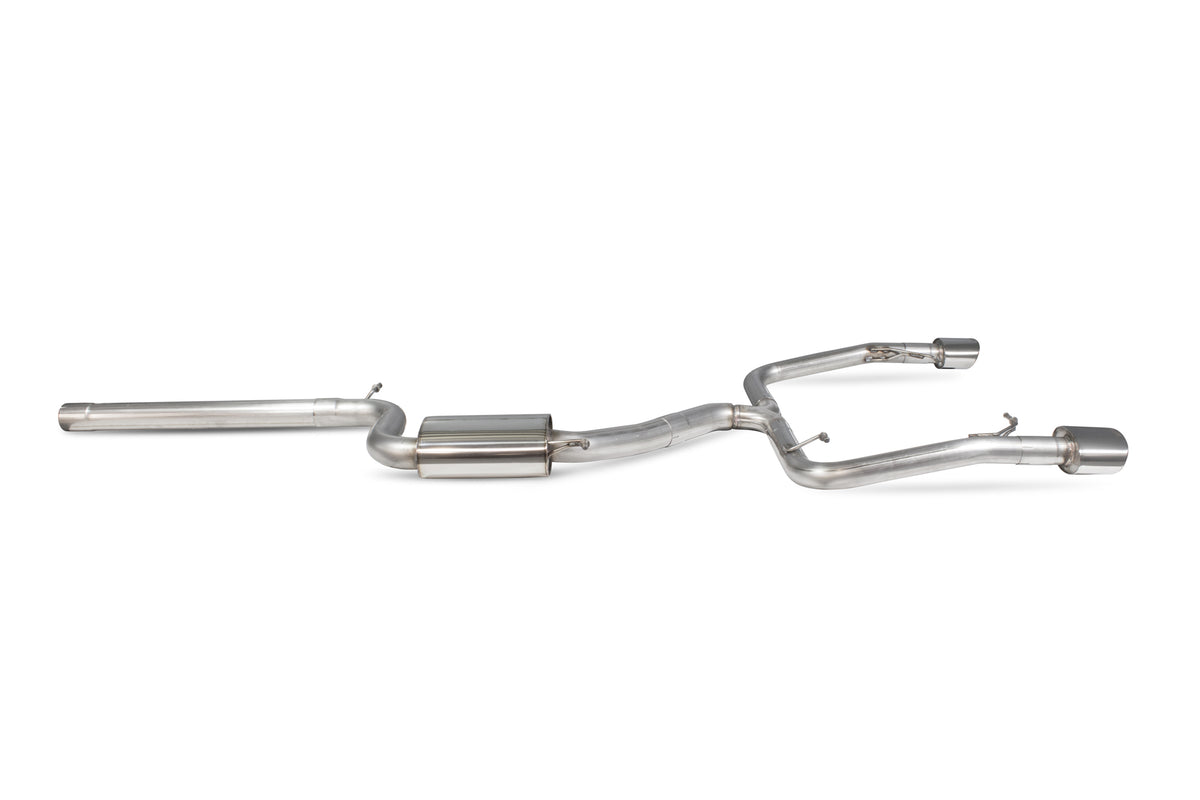 Scorpion Exhausts cat-back exhaust system for Seat Leon Cupra 2.0 TSI 280/290 ST, showing polished stainless steel pipes and muffler