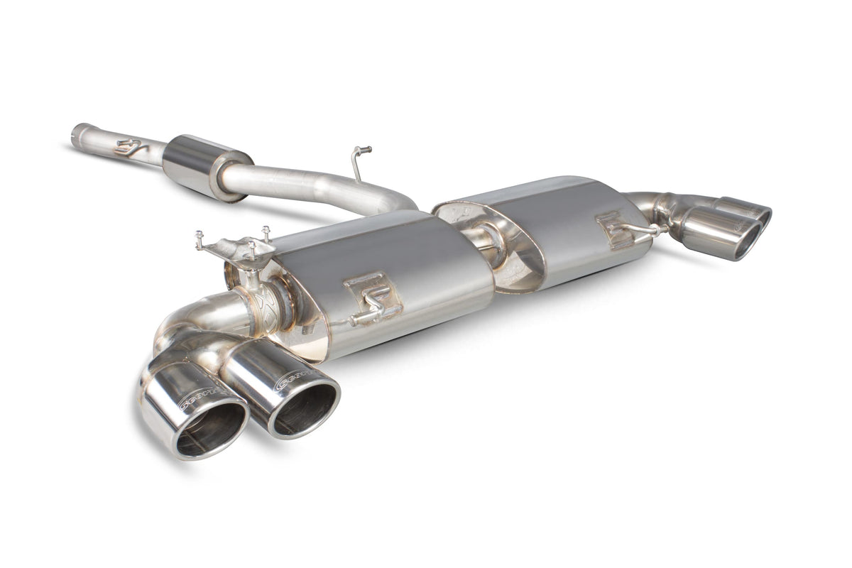 Scorpion Audi S1 2.0 TFSI quattro cat-back exhaust system with resonated pipes and electronic valves, installed on the vehicle.