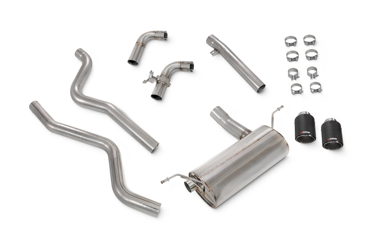 Scorpion BMW 340i F30/F31 18-19 and 440i F32/F33/F36 18-20 GPF cat-back exhaust system with non-resonated pipes, removed GPF.