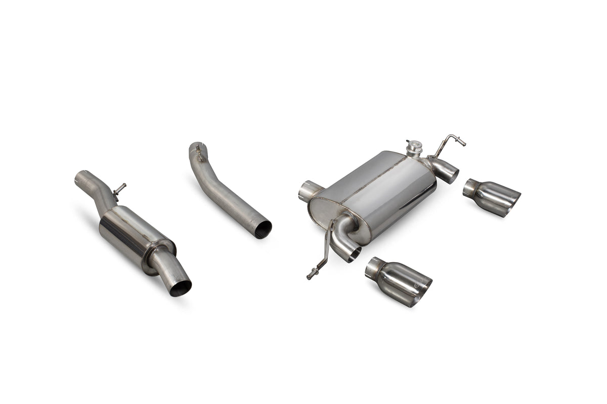Scorpion Audi TT Mk1 quattro 3.2 V6 resonated cat-back exhaust system with polished stainless steel pipes and muffler.