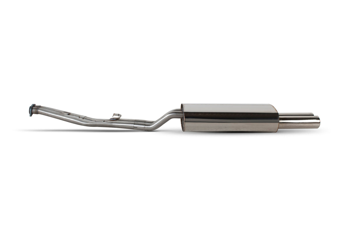 Scorpion BMW 325 E30 half exhaust system with visible muffler and piping, designed for Cabrio and Touring models.
