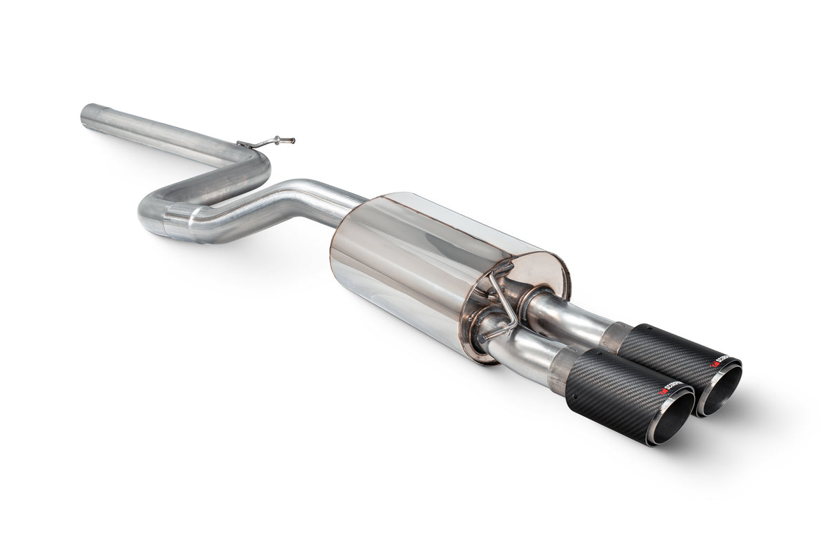 Scorpion Volkswagen Polo GTI AW GPF-Back Exhaust System, non-resonated, showing the metallic exhaust pipe and muffler.