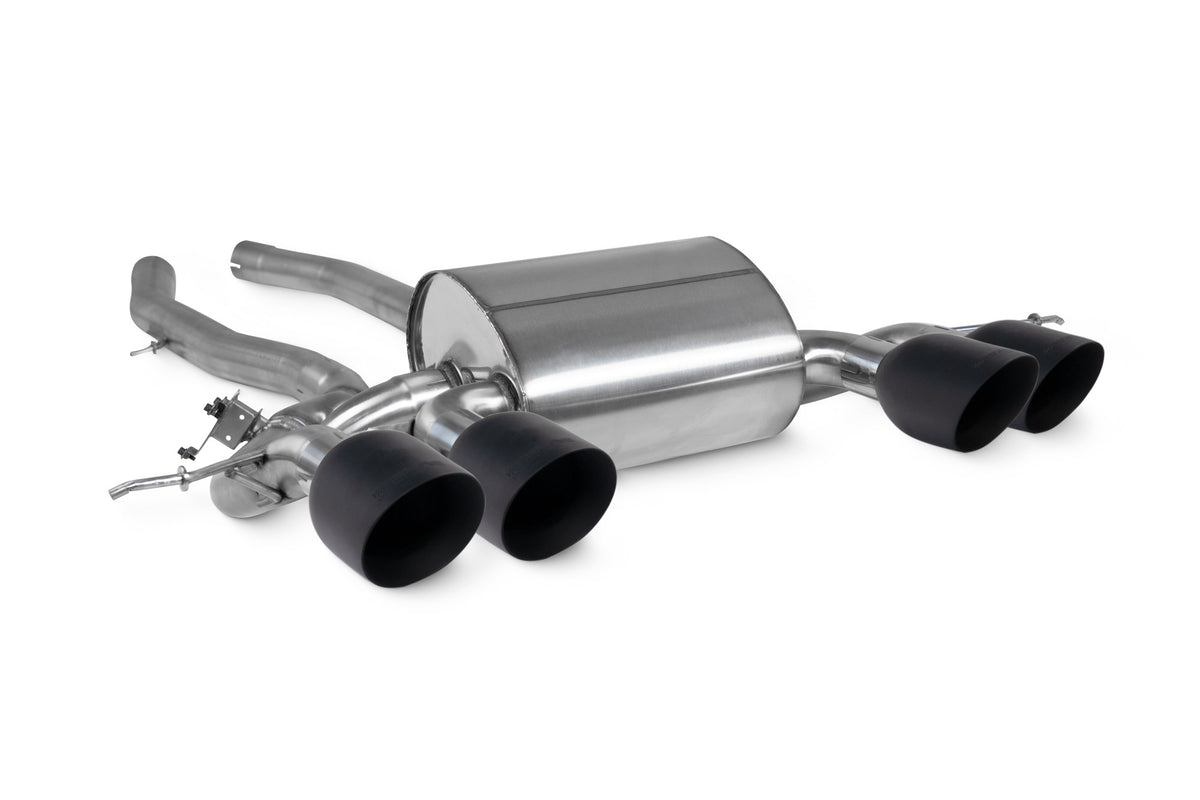 Scorpion BMW M2 G87 half exhaust system with polished stainless steel pipes and dual exhaust tips.