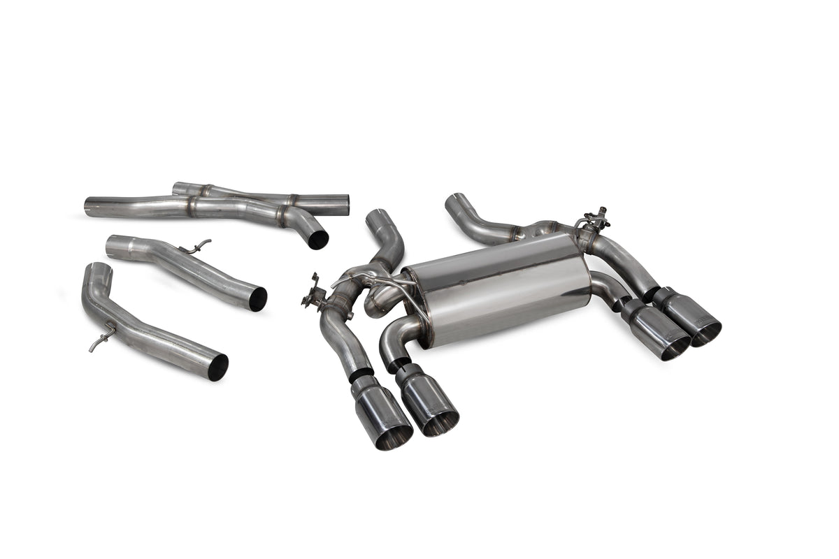 Scorpion BMW M2 Competition F87N GPF-Back Exhaust System with electronic valves installed on a sports car.