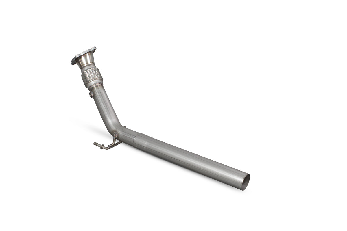 Scorpion Volkswagen Polo Gti 1.8T 9n3 de-cat turbo downpipe, metallic exhaust component with branding and detailed welds.