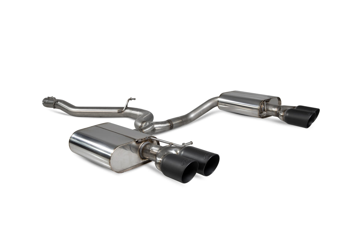 Scorpion Volkswagen Golf R Estate MK7.5 Facelift cat-back exhaust system with non-resonated GPF model, showing polished stainless steel exhaust pipes