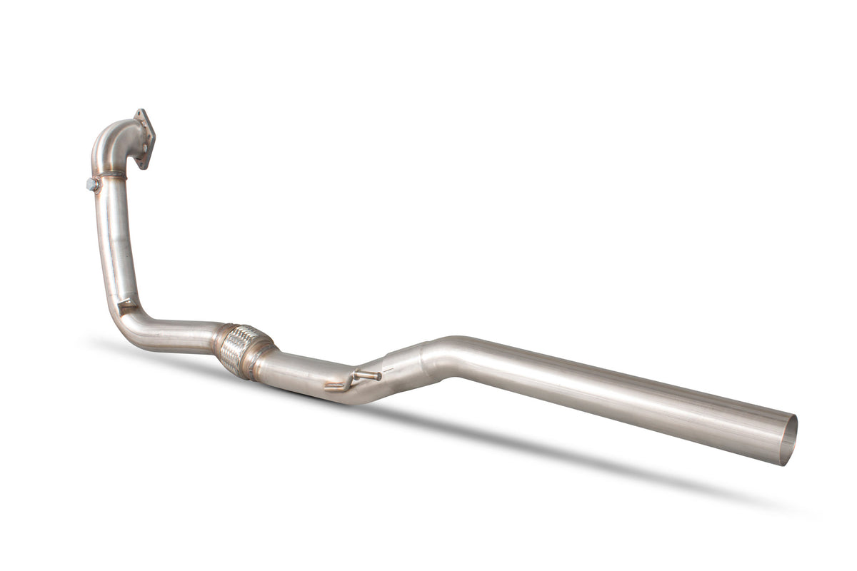 Scorpion Volkswagen Polo Gti 1.4TSi 180PS de-cat turbo downpipe, metallic exhaust component with flanges and piping.