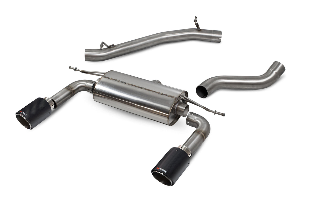 Scorpion Audi TT MK3 2.0 TFSI quattro coupe cat-back exhaust system with non-resonated pipes, no valves, stainless steel construction.