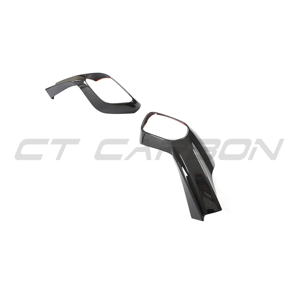 Ferrari 812 Superfast GTS carbon fibre exhaust trim cover by CT Carbon, showcasing sleek, textured carbon fibre detail.
