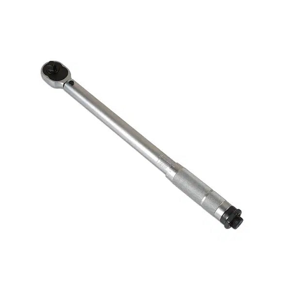 Laser Tools Laser 1342 3/8-inch drive torque wrench with 20-110Nm measurement, featuring a silver handle and adjustable torque settings.