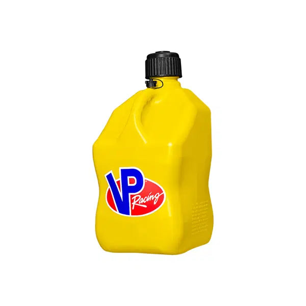 VP Racing Square Motorsport Container 20Ltr in black with a secure lid, ideal for racing fuel storage and transportation.
