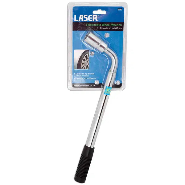 Laser Tools Laser 0591 telescopic wheel brace wrench, adjustable and durable for vehicle tire and wheel maintenance.