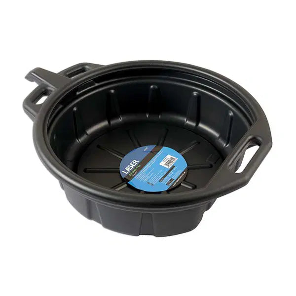 Laser Tools 4705 Oil Drain Pan, 16L capacity, black plastic Motorsport container for oil collection and drainage.