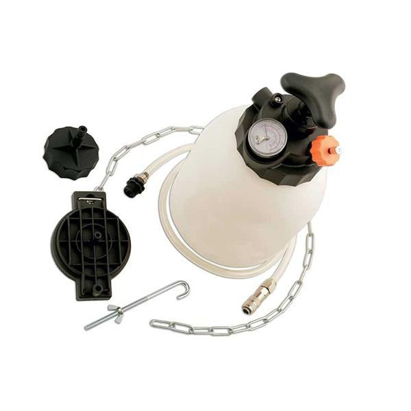Laser Tools brake bleeder with universal adaptor, used for efficient manual brake fluid bleeding and maintenance.
