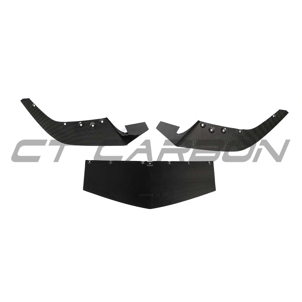 CT Carbon Lamborghini Revueltto carbon fibre front splitter, showing sleek, aerodynamic design and detailed carbon fibre texture.
