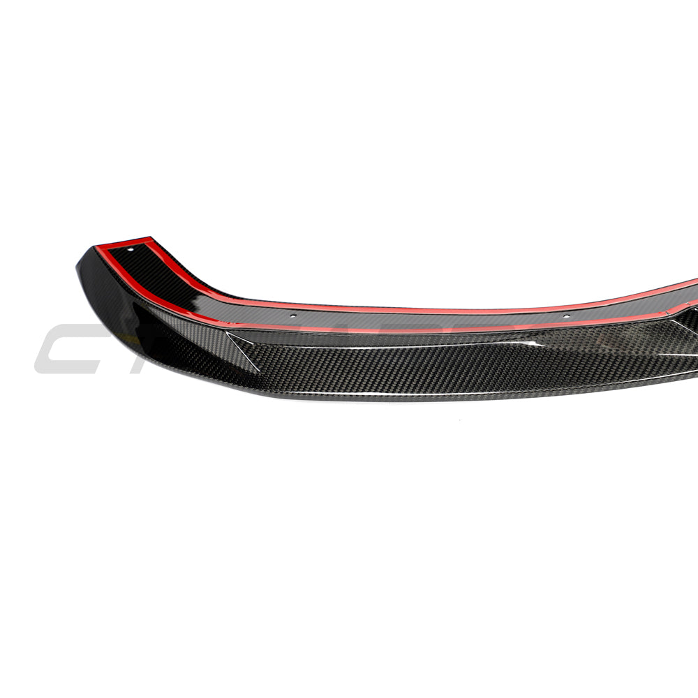 CT Carbon RS3 8Y 2025+ carbon fibre splitter front view, showcasing sporty, aerodynamic design for Audi RS3 model.