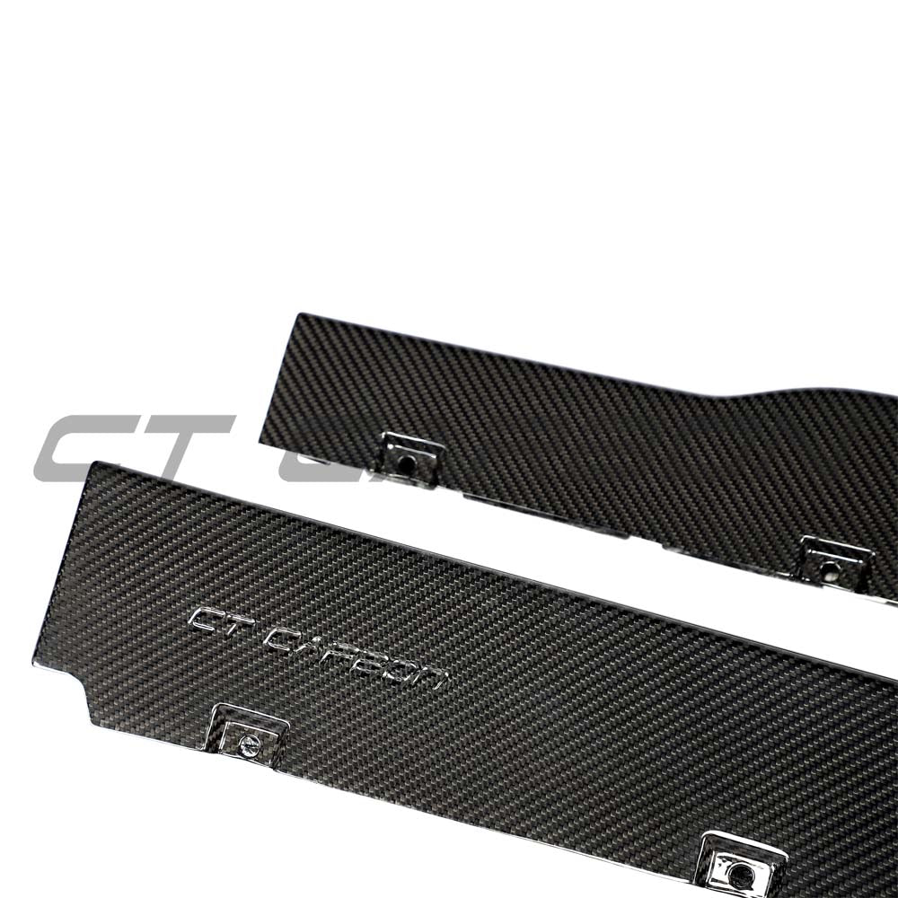 Lamborghini Revueltto carbon fibre side skirts by CT Carbon, showing sleek, lightweight car accessories with a textured finish.