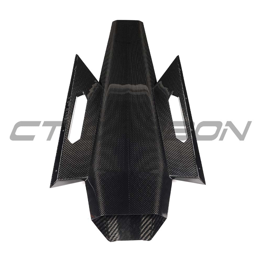 CT Carbon Lamborghini Revueltó carbon fibre roof scoop and engine cover, aerodynamic design for enhanced performance and style.
