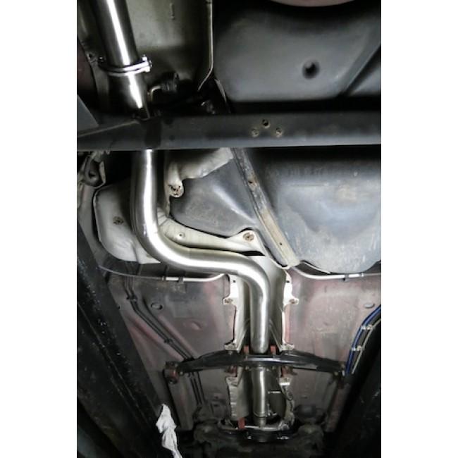 Cobra Sport VW Golf GTI MK4 1.8 Turbo cat back performance exhaust shown in image, featuring polished metal pipes and dual tailpipes