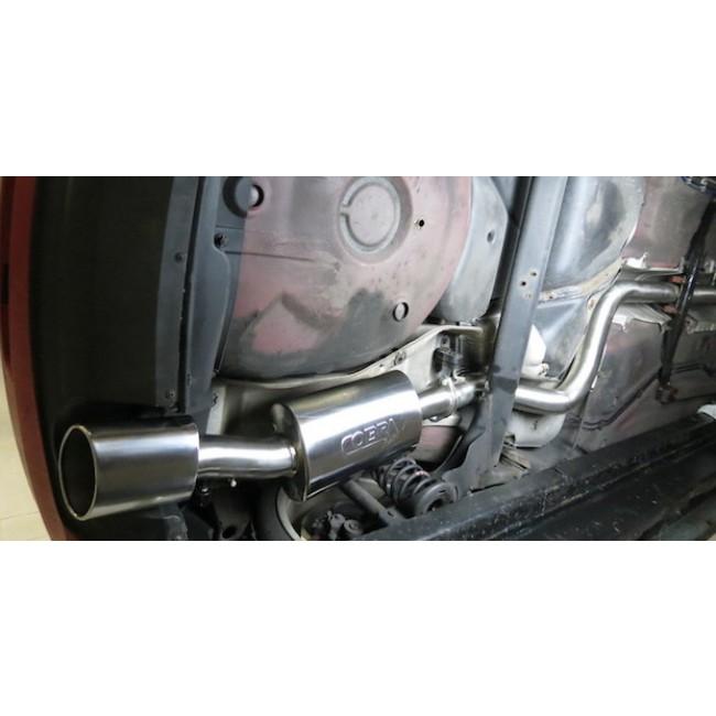 Cobra Sport VW Golf GTI MK4 1.8 Turbo cat back performance exhaust system installed on a car showing the exhaust pipe and rear view.