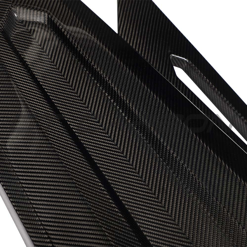Lamborghini Revueltto carbon fiber roof scoop and engine cover by CT Carbon, showing sleek, lightweight automotive performance parts.