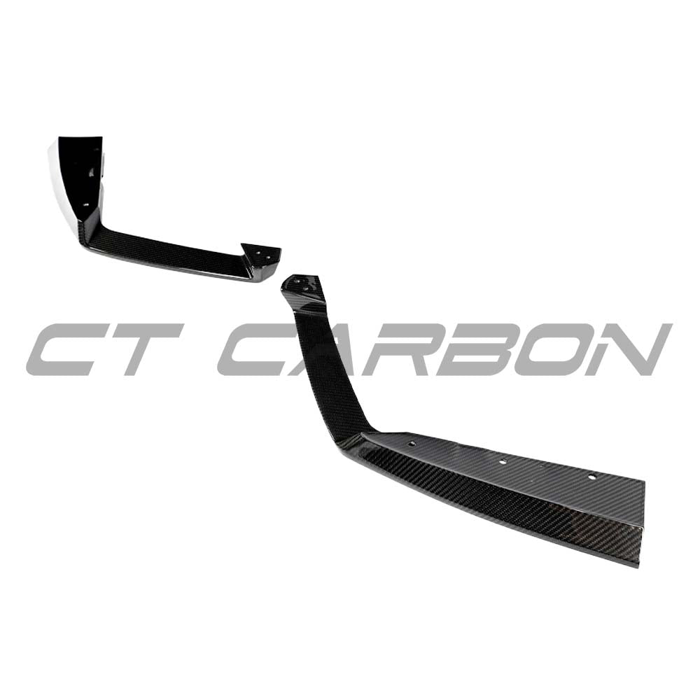 BMW F95 X5M 2019-2022 CT Carbon full kit with carbon fiber components, shown on a black SUV, front and side view.