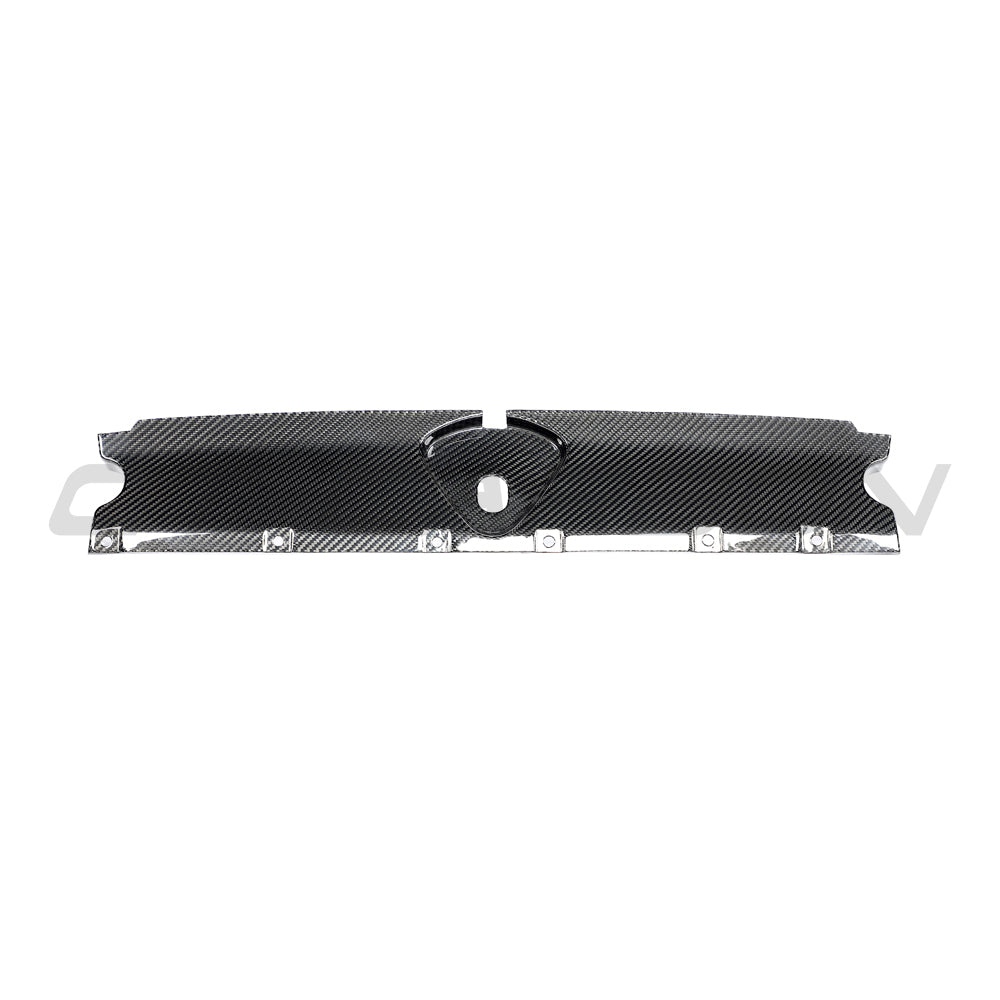 Carbon fiber engine bay scuttle trim for Audi RS3 8Y 2020+ by CT Carbon, shown installed in the engine compartment.