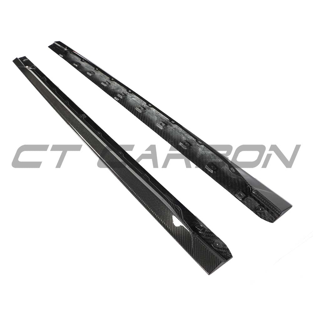 Full carbon fibre kit for Audi RS3 8Y 2025+ facelift saloon by CT Carbon, showing front bumper, side skirts, and rear diffuser.