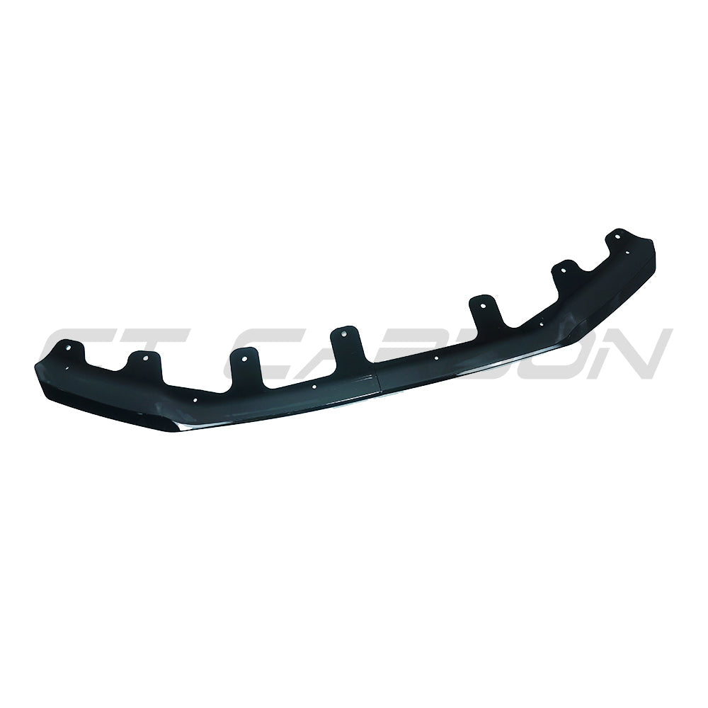 BMW U11 X1 2023 gloss black splitter by CT Carbon, front lip spoiler with V2 design, enhances sporty appearance.