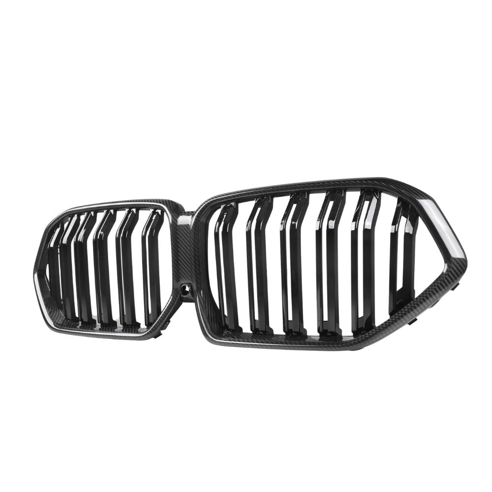 BMW X6 G06 2023+ LCI double slat pre-preg carbon fiber grille by CT Carbon, showing sleek black carbon fiber design.