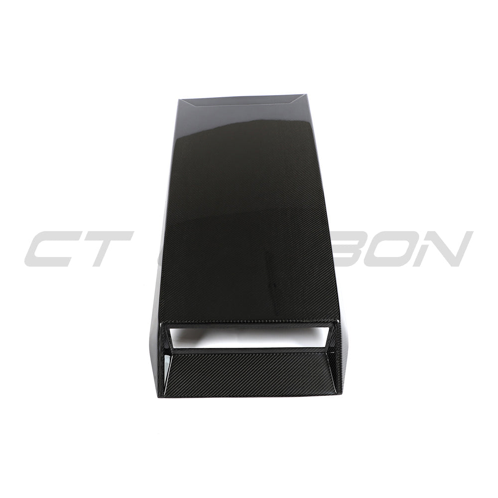 Carbon fibre roof scoop kit for McLaren 570S, designed by CT Carbon, shown on the full car in a close-up view.