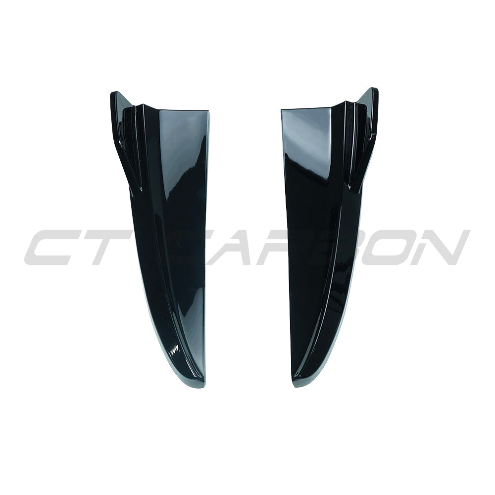 Gloss black rear bumper corners for Mercedes C43 and C-Class W205 saloon, accessories by CT Carbon, shown on vehicle.