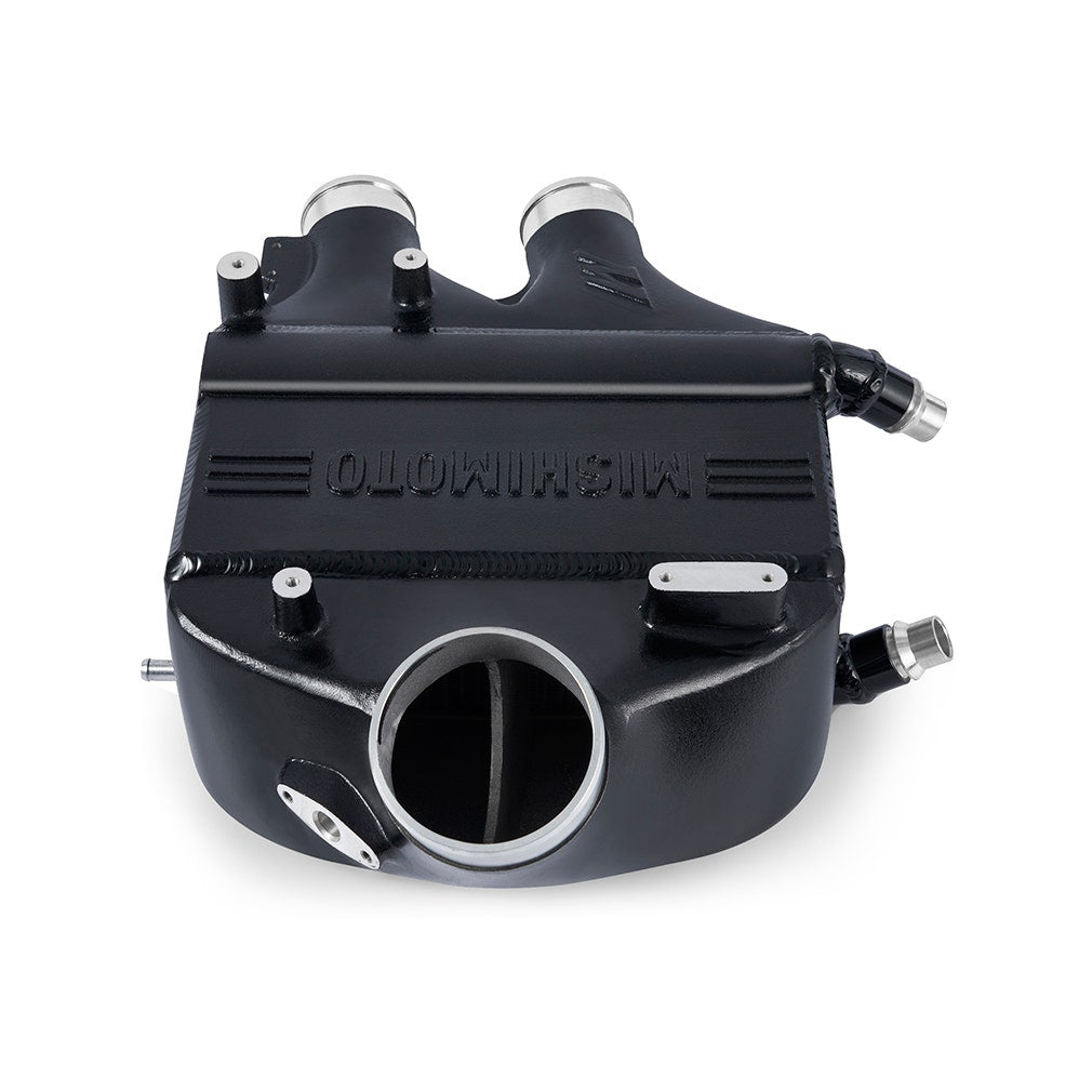 MISHIMOTO performance air-to-water intercooler for BMW F8X M3 and M4, color-matched engine cooling component.