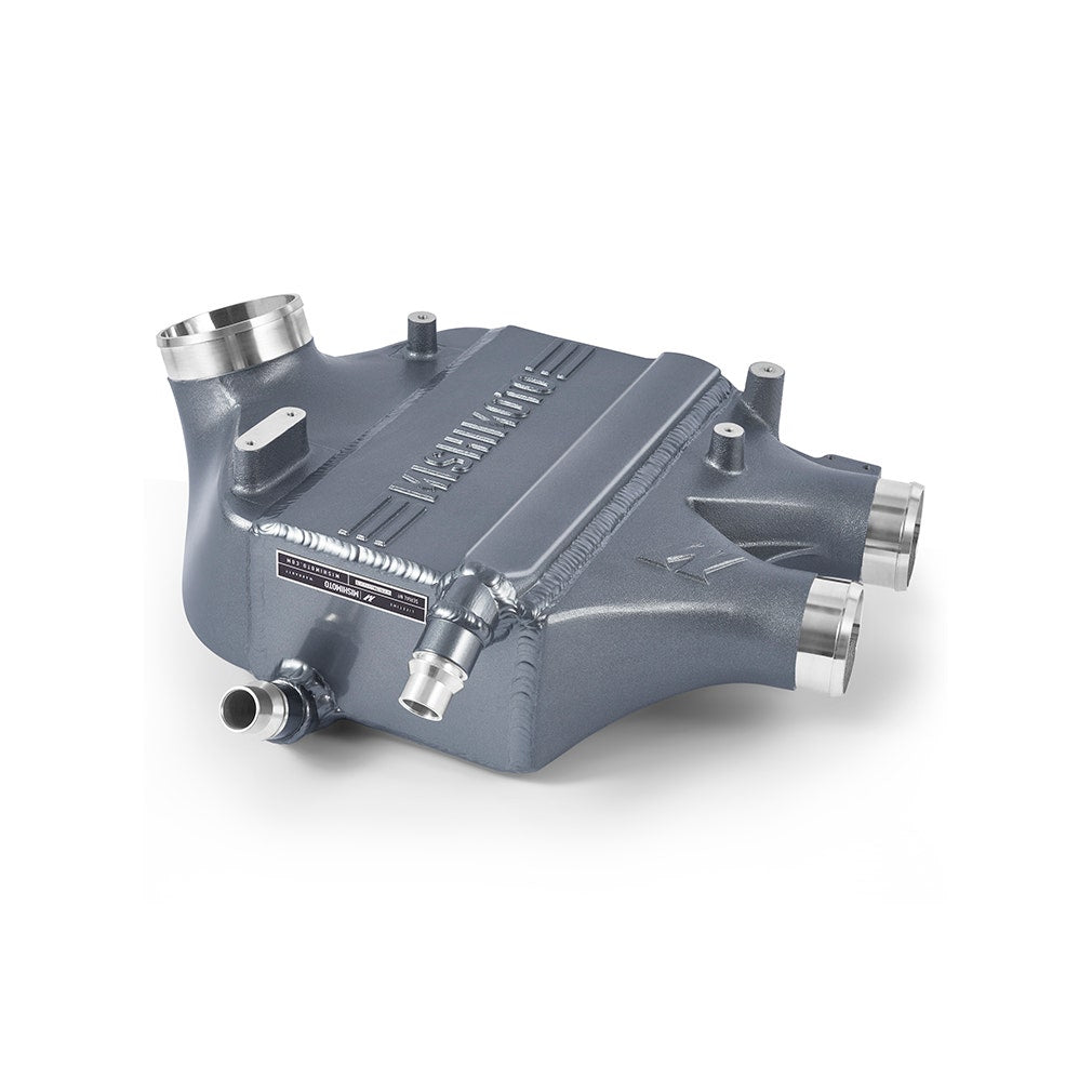 MISHIMOTO performance air-to-water intercooler for BMW F8X M3 M4, color matched, engine part with sleek design.