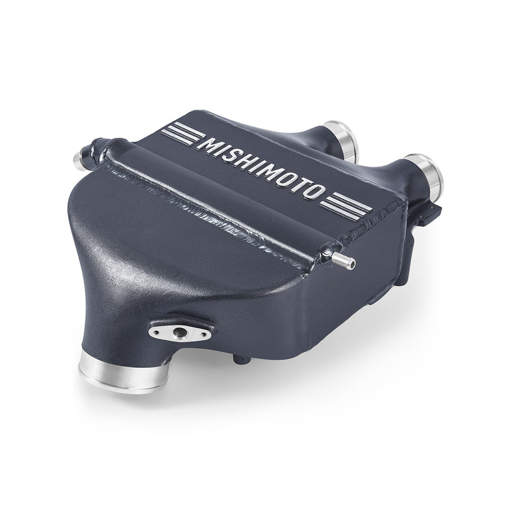 MISHIMOTO performance air-to-water intercooler for BMW F8X M3 M4, color matched, engine part with cooling fins and fitting details