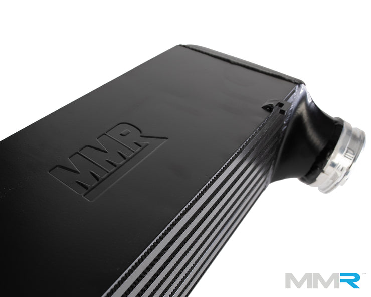 MMX Performance intercooler hoses for BMW E9x and E8x 135i, 335i, 1M models, with MMX logo on black hoses.